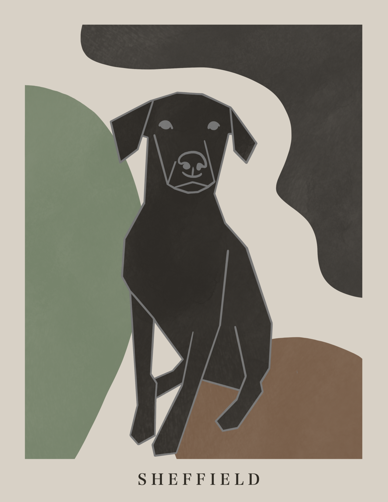 Graphic representation of dog with colors behind him